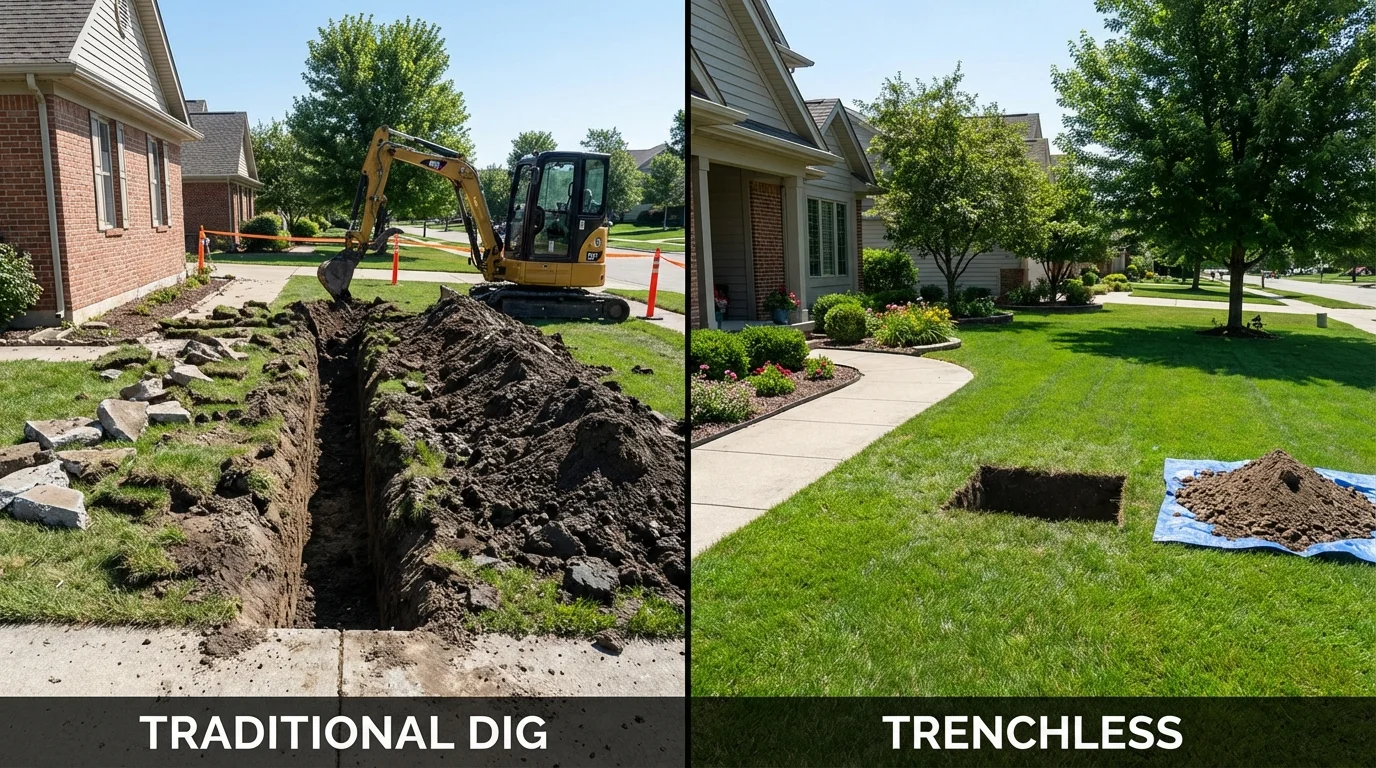 Trenchless sewer repair with minimal yard damage versus traditional excavation in Mill Neck, NY